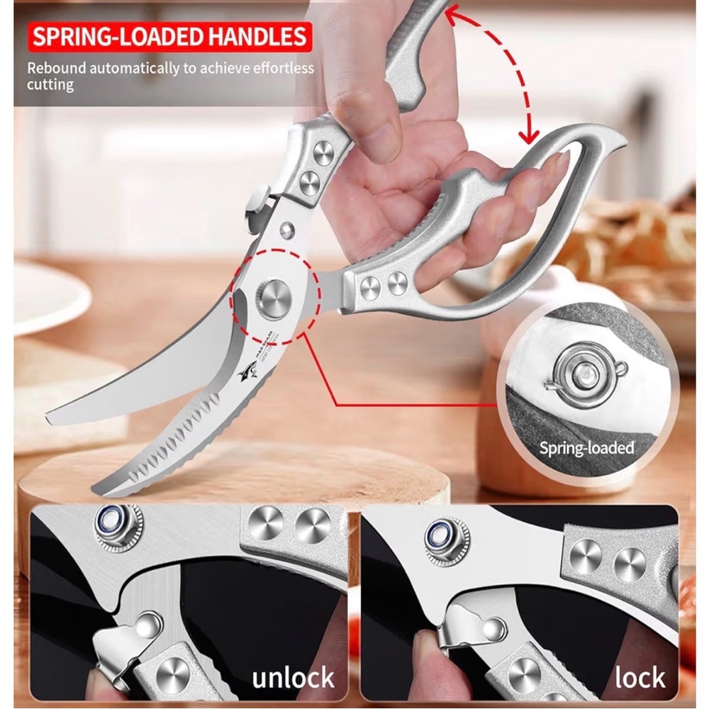Spring-Loaded Silver Kitchen Shears